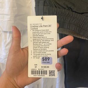 Lulu Lemon Men’s Shadow Lite pant